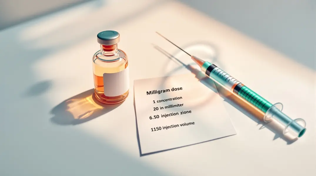 Illustration showing how to verify tirzepatide milligram dose, concentration, and syringe volume before the first injection