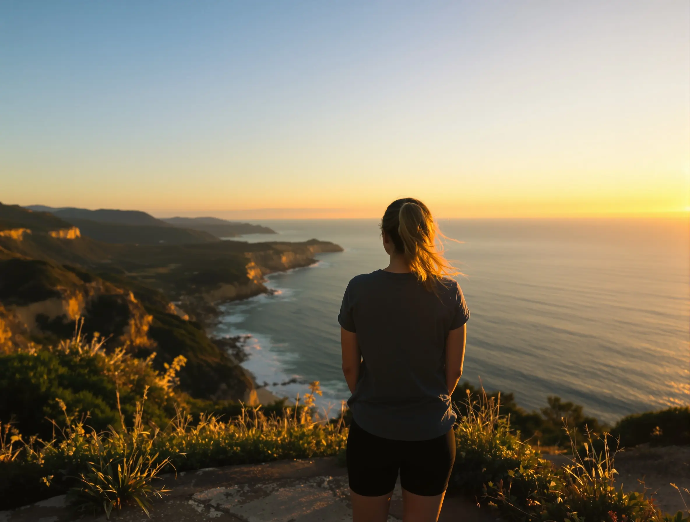 Person looking out at ocean horizon representing progress on a clinician-guided weight loss program