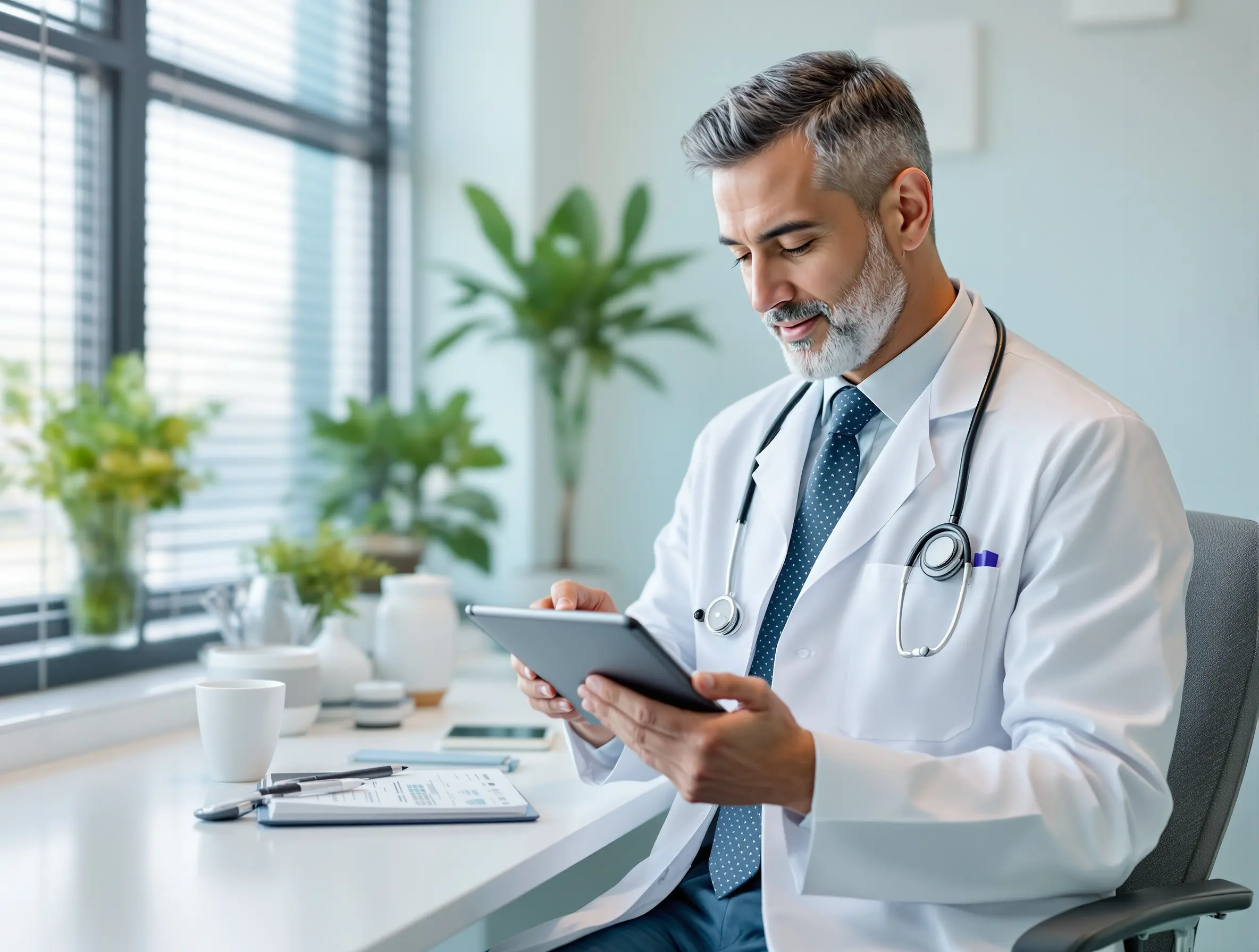 Licensed medical provider reviewing a GLP-1 weight loss evaluation on a digital tablet — Open Water Rx