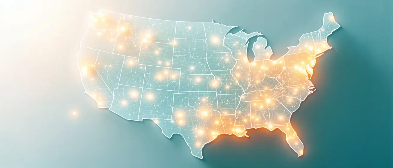 United States telehealth network map showing nationwide coverage for GLP-1 weight loss programs through Open Water Rx