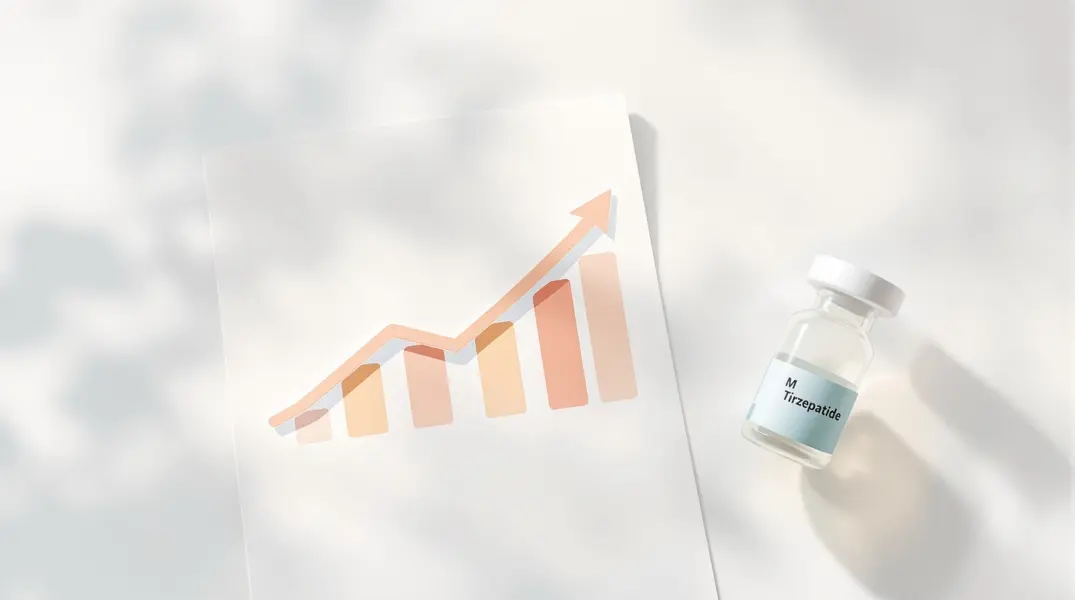 Tirzepatide weight loss chart and medication vial illustration