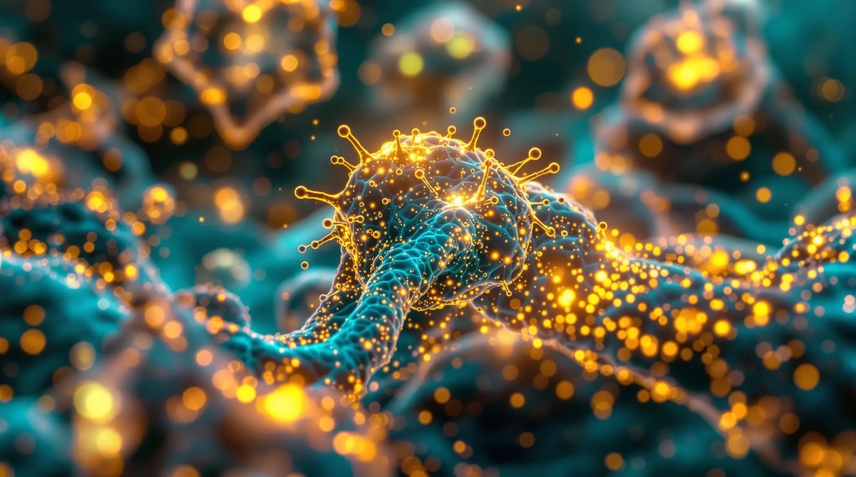 Microscopic cellular illustration representing NAD+ coenzyme activity and cellular energy production