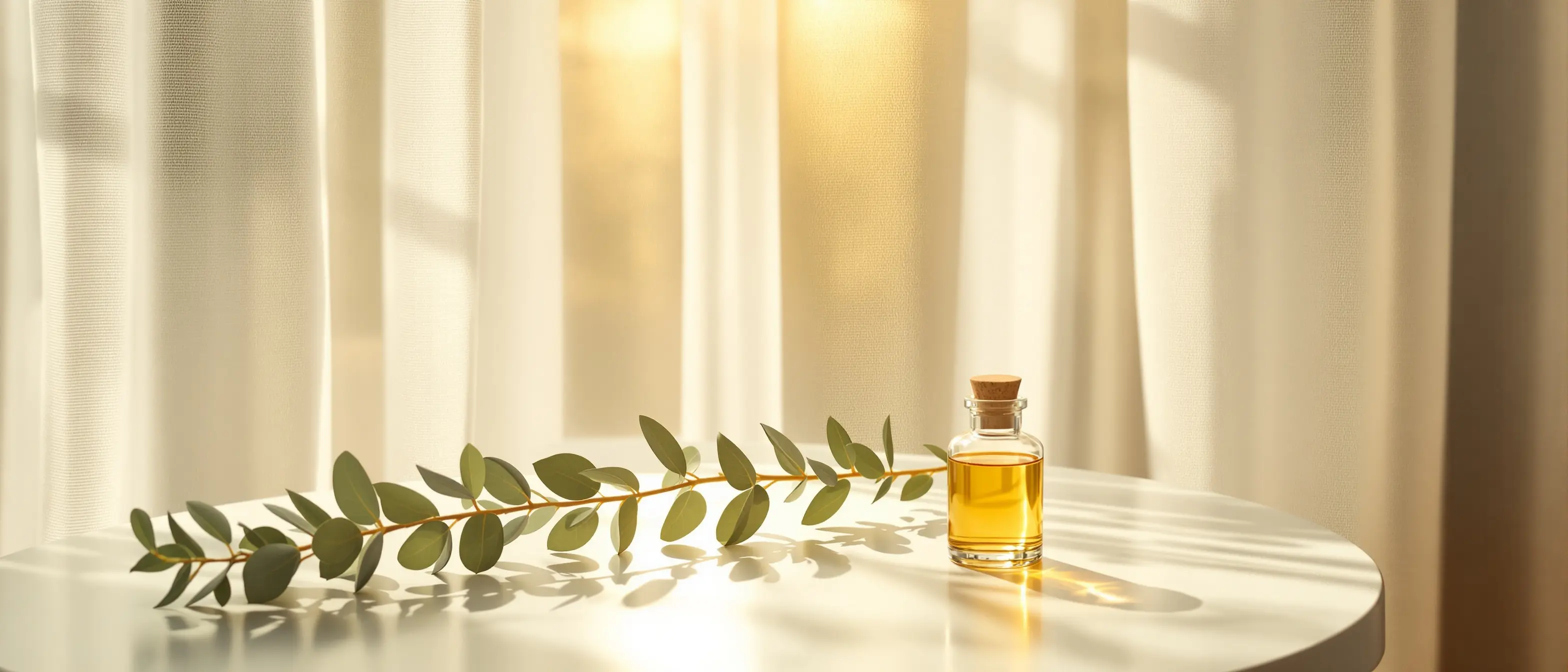 Warm sunrise light in a minimal wellness space
