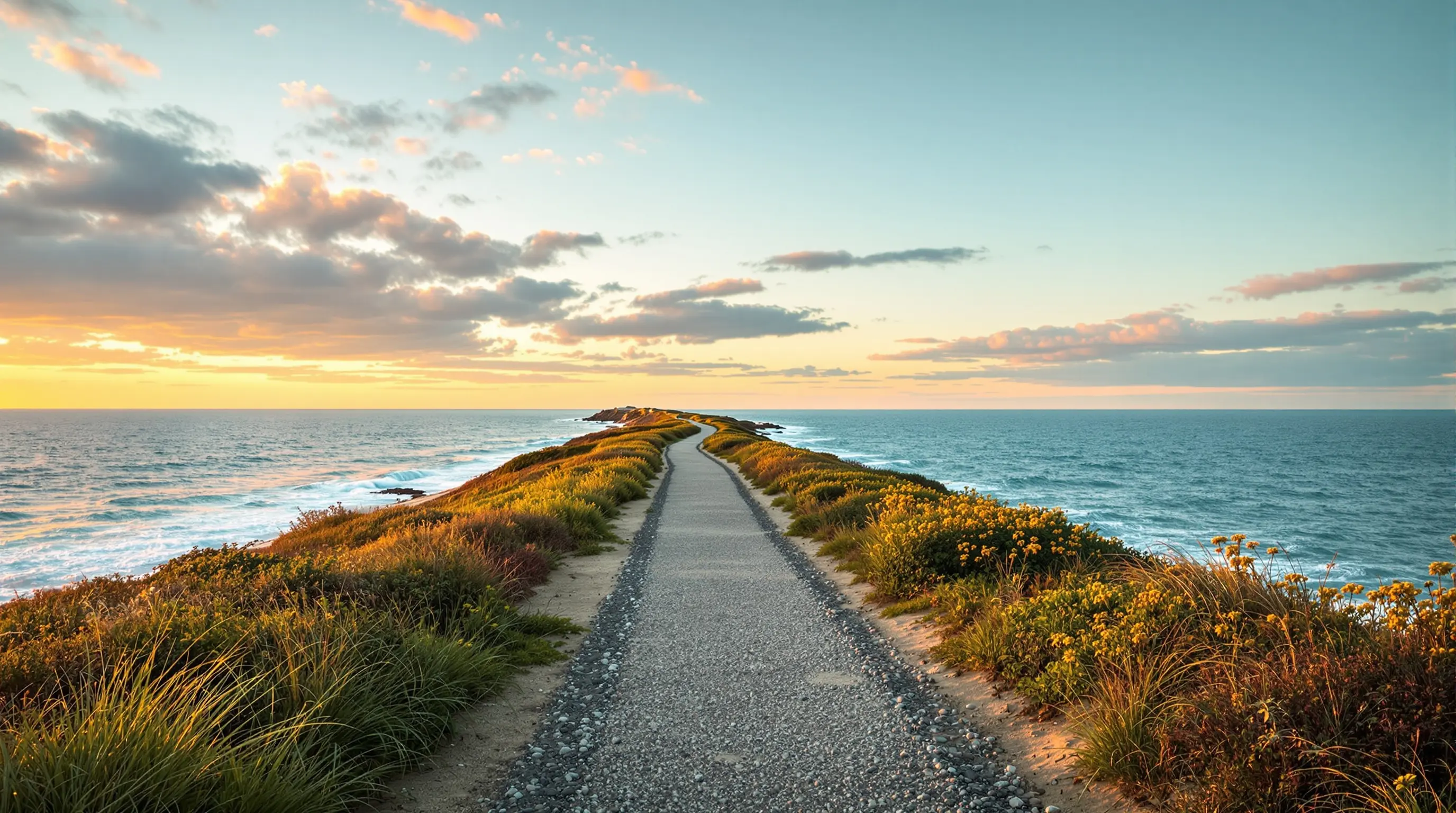 Coastal walking path at golden hour representing the journey of transitioning off GLP-1 medication