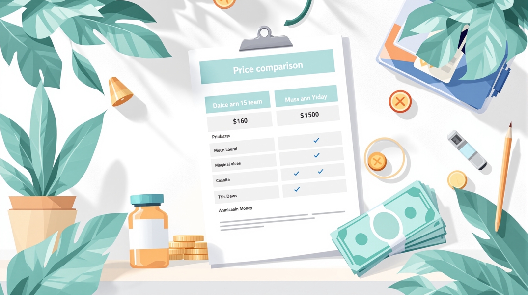 Price comparison document next to medication vial illustrating cash-pay tirzepatide cost options